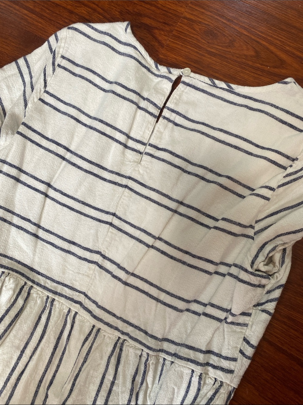 Old Navy Women Cream Dress with Navy Stripes - Short Sleeve Casual - Picture 3 of 4
